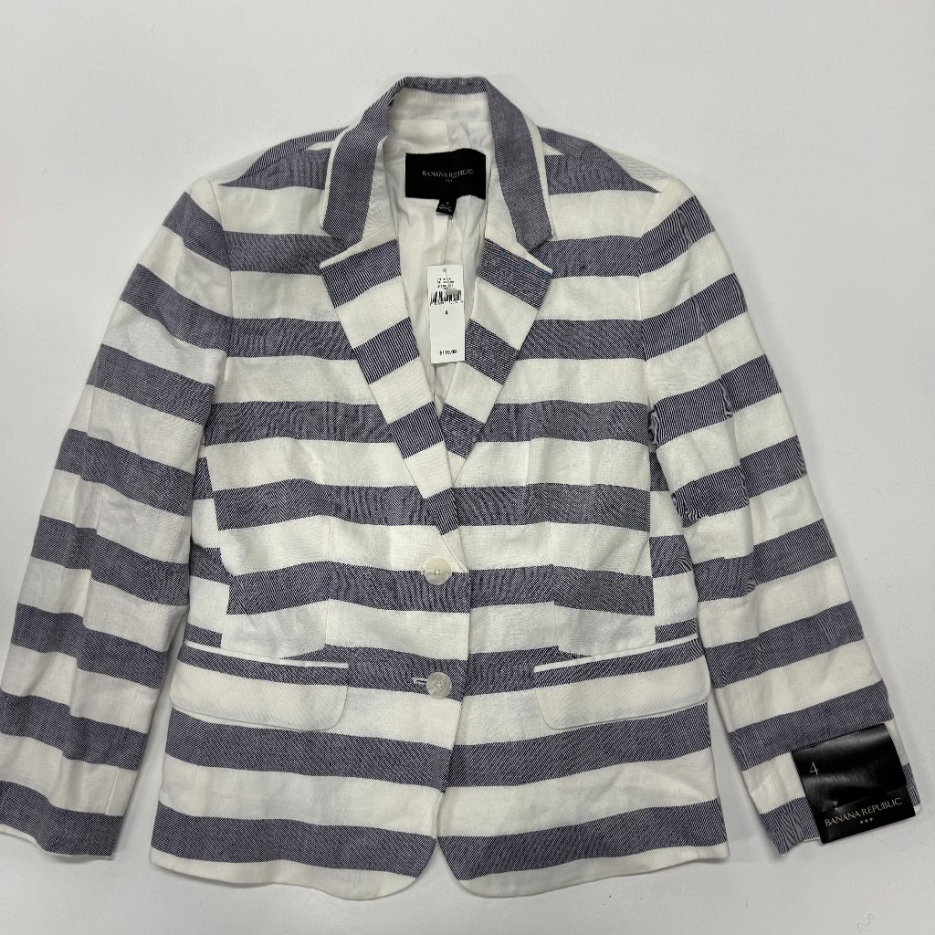 Banana Republic Blazer Womens Sz 4 Gray Stripe Nwt Linen Blend Career Work